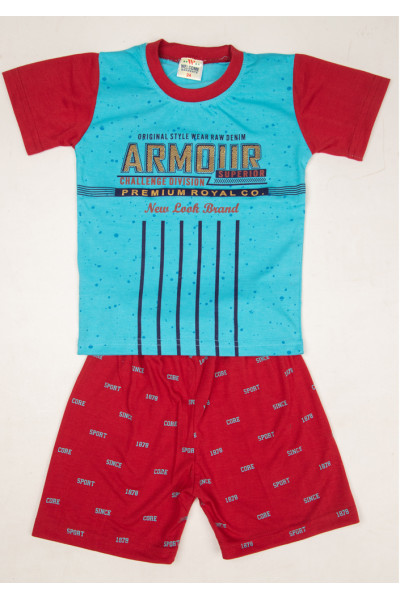 Sky And Red Cotton Kids Dress (KR1218)